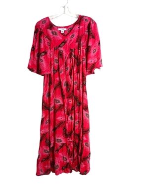Go Softly -Vibrant Pink Peacock Feather Patio Dress - Size L